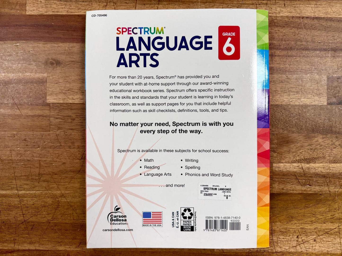Spectrum Grade 6 Language Arts Workbook - Very Good