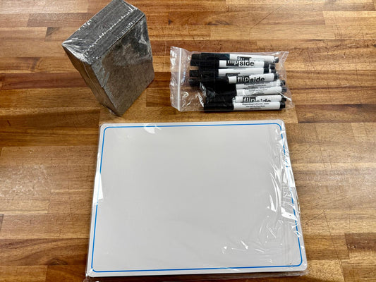 Whiteboard SET w Erasers & Black Dry Erase Markers (NEW)
