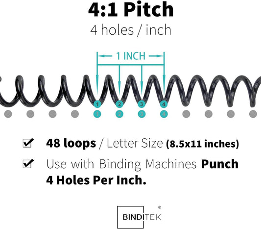 Binditek Plastic Spiral Binding Coils, 8mm(5/16"), 40 Sheet Capacity, 4:1 Pitch