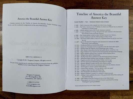 Notgrass America the Beautiful Answer Key 2011 Ed