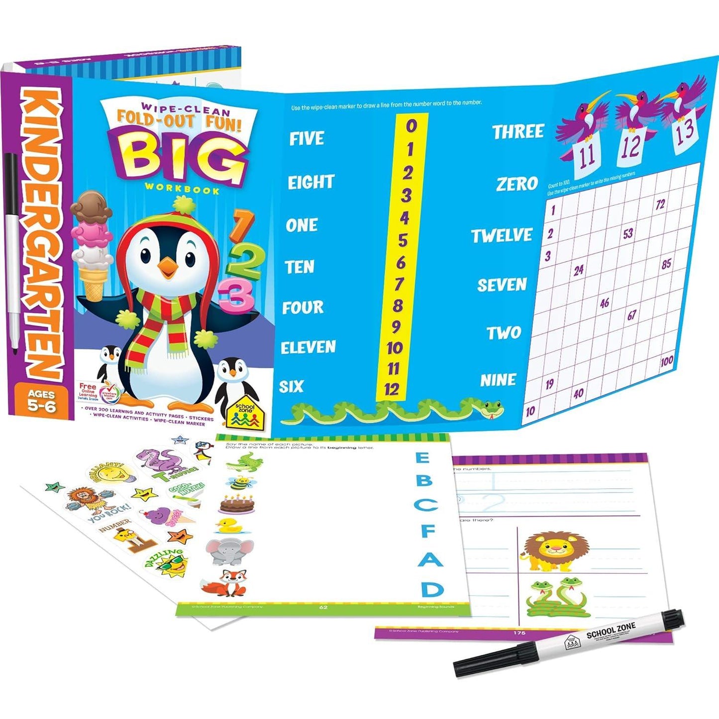 School Zone - Kindergarten Fold-Out Fun! Write & Reuse Workbook (Condition - GOOD)