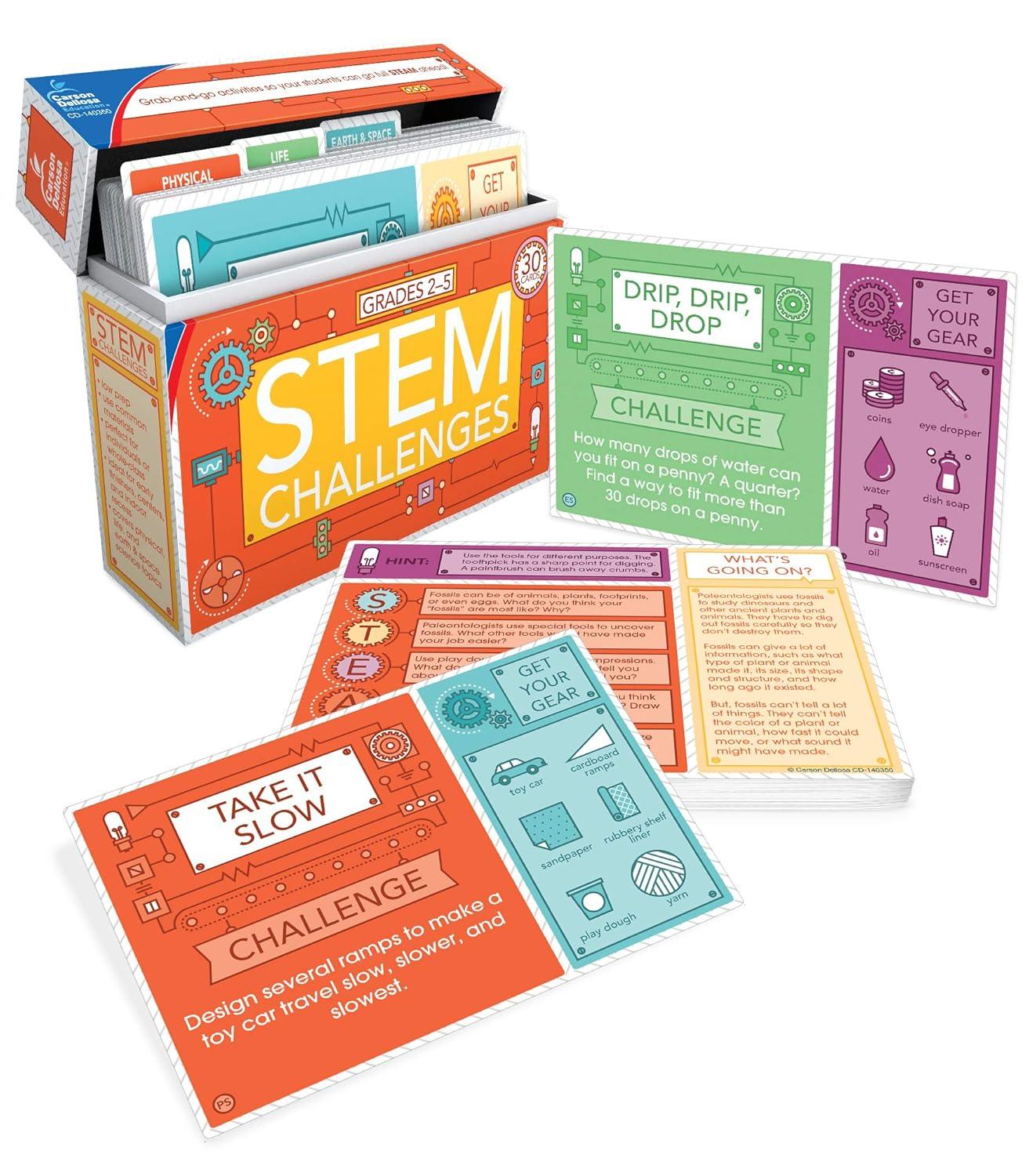 Carson Dellosa Stem Challenges Learning Cards Kit, 30 Science Projects, Stem Kits for Kids Ages 8-12 (NEW)
