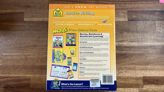School Zone Publishing Company, Cursive Writing, Grades 3-4