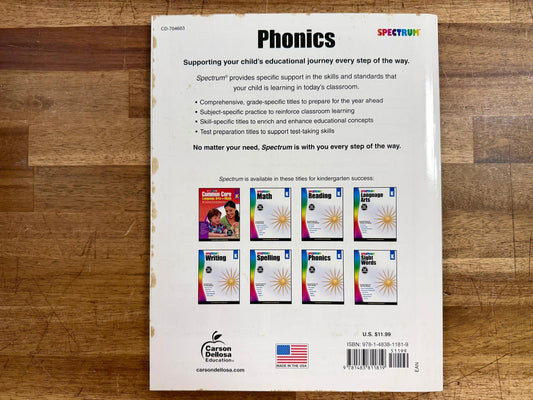 Spectrum Kindergarten Phonics Workbook, Ages 5-6