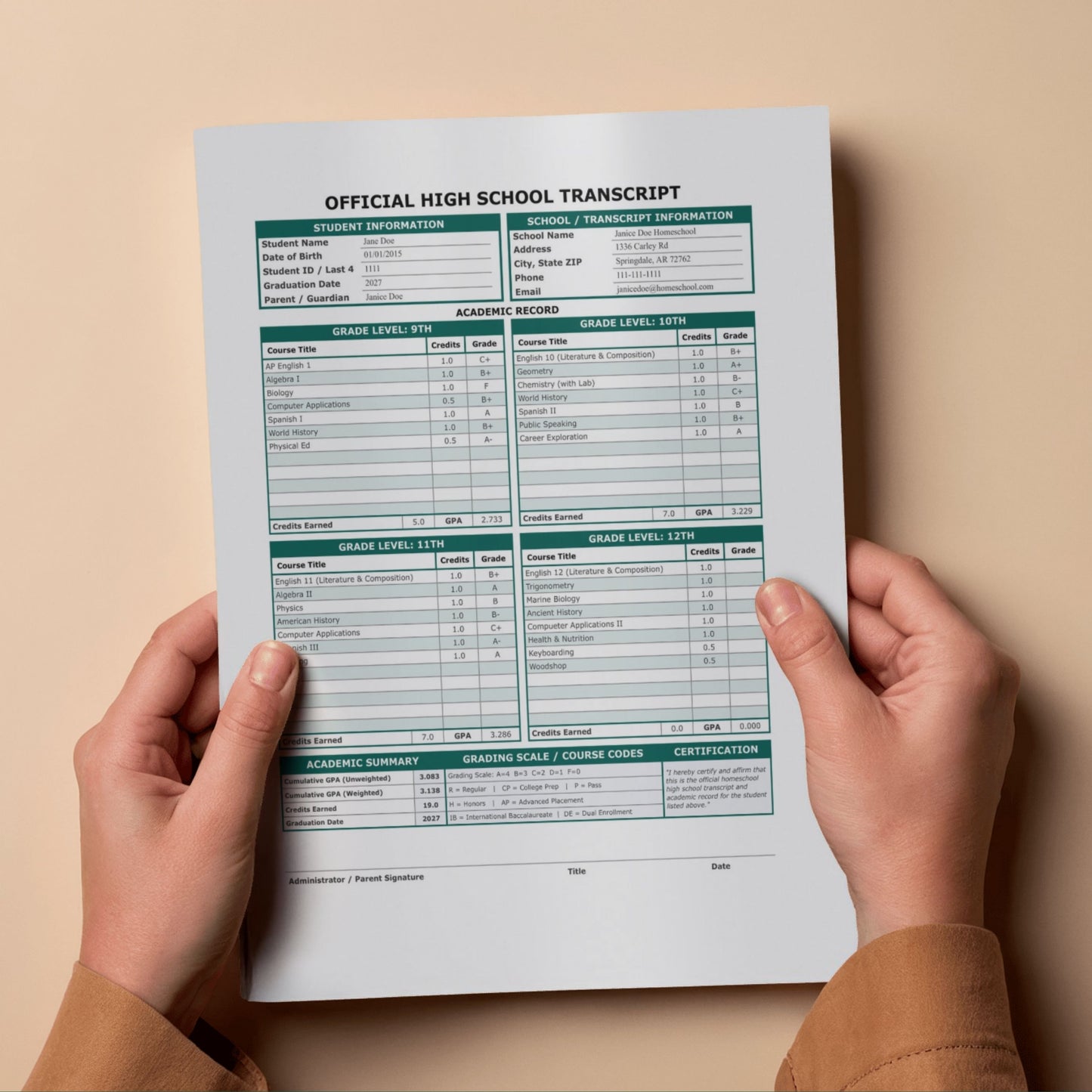 Homeschool High School Transcript System LITE | Google Sheets Auto GPA Calculator | Grades 9-12 Tracker | Print-Ready Digital Download
