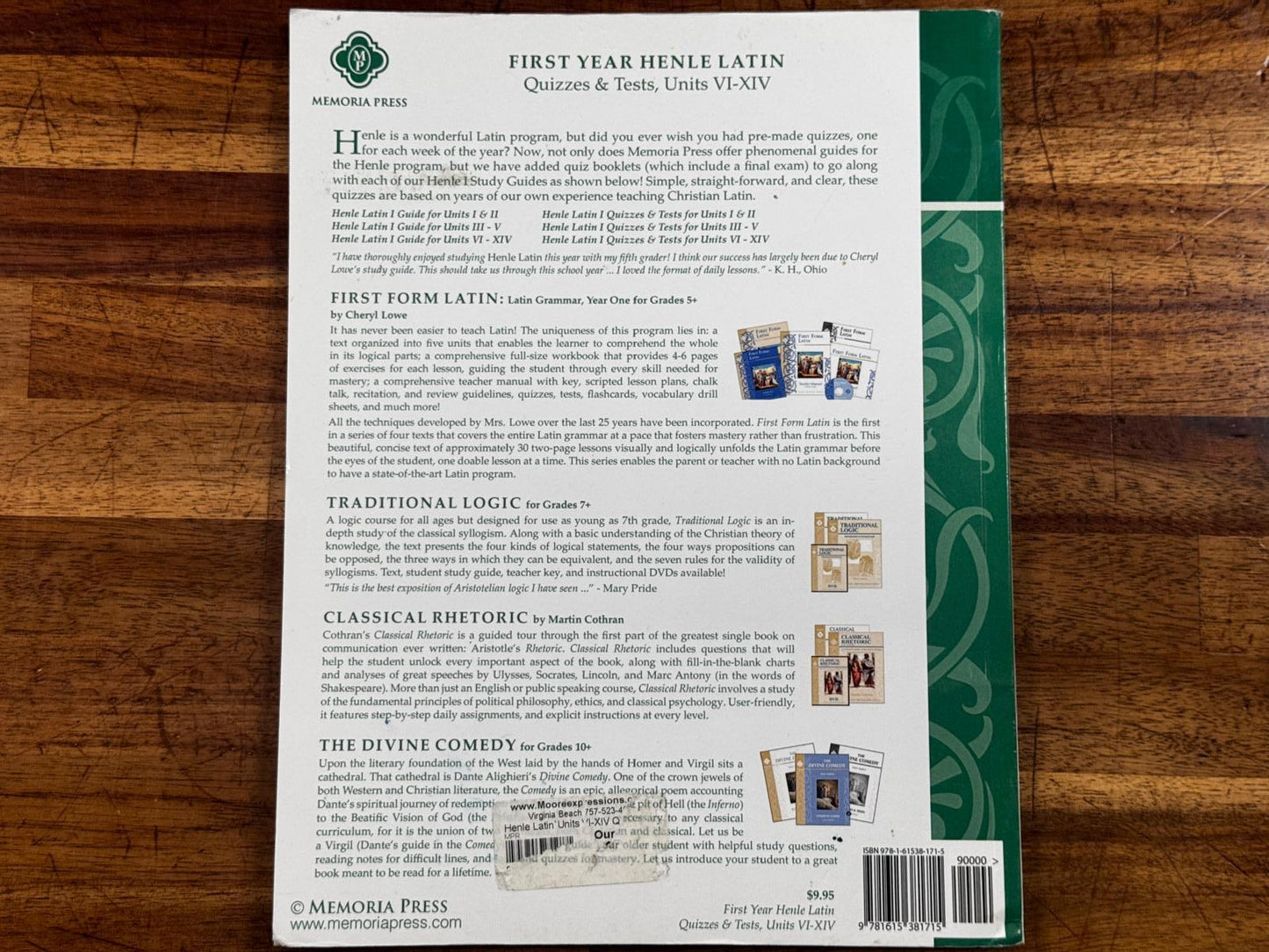 Memoria Press First Year Henle Latin Units VI-XIV Quizzes & Tests - Condition CLEAN & GOOD