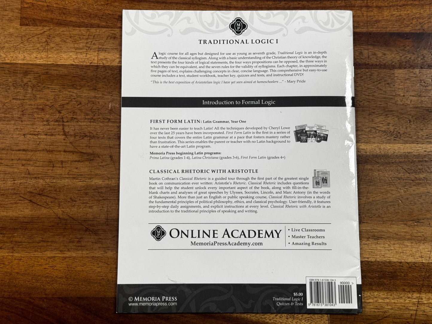 Memoria Press Traditional Logic I 2nd Ed Quizzes & Tests - Condition GOOD & WRITING on 1st Page