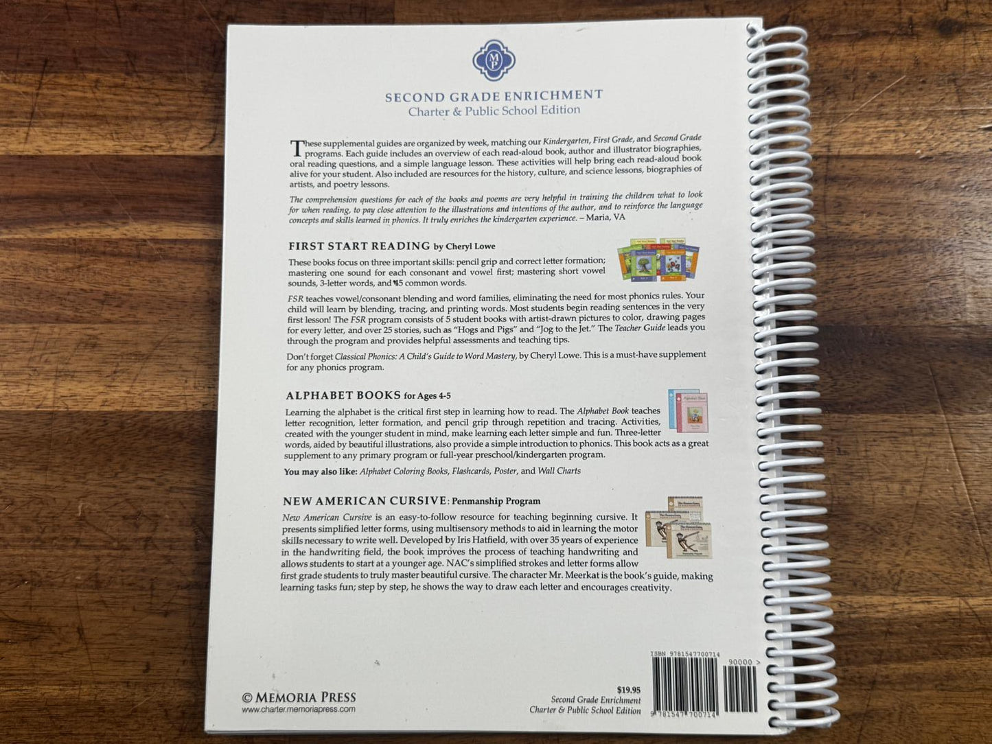 Memoria Press Second Grade Enrichment Supplement - Condition GOOD & CLEAN