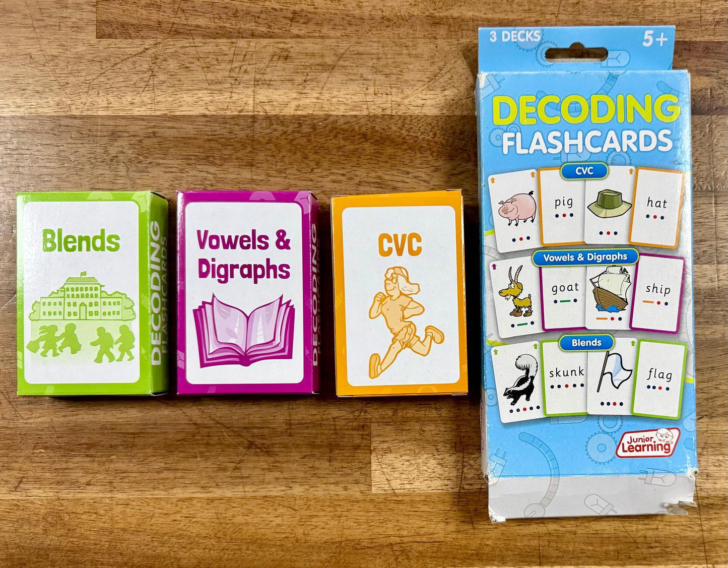 Junior Learning Decoding Flashcards, 3 Decks, Ages 5+ CONDITION Acceptable