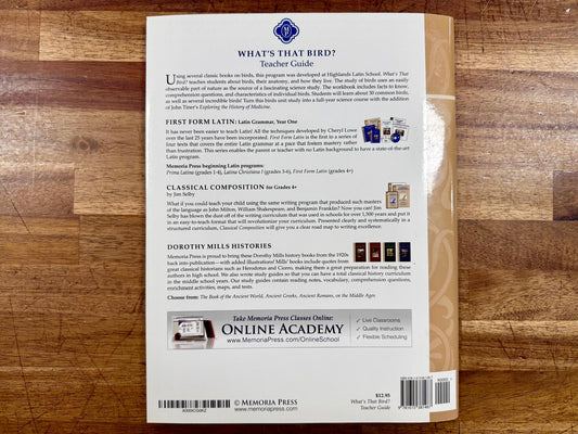 Memoria Press What's That Bird? Teacher Guide
