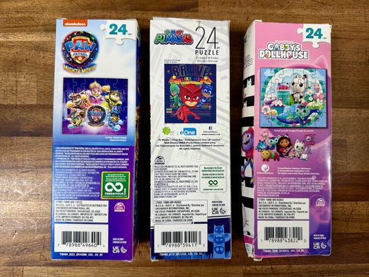 Lot 3 24 Big Piece Puzzles: Paw Patrol, PJ Masks, Gabby's Dollhouse - Complete & Clean