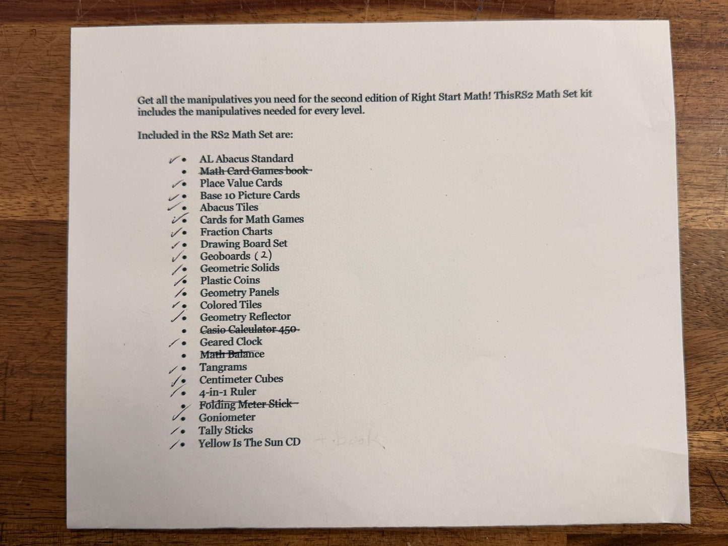 RightStart Mathematics RS2 Math Kit (Partial)
