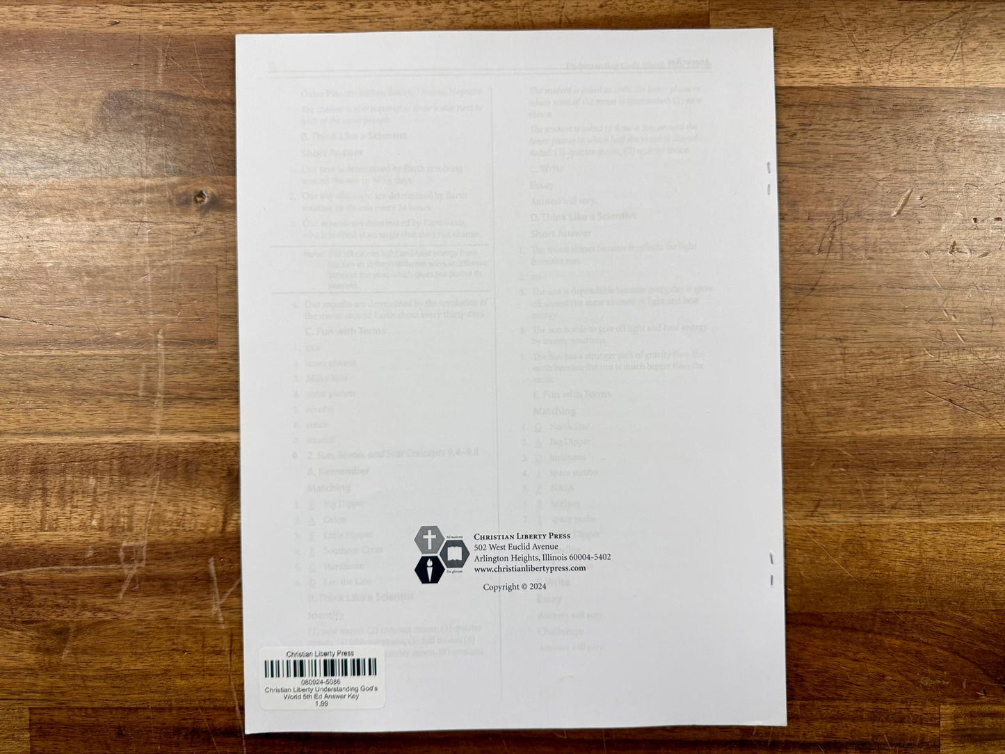 Christian Liberty Understanding God's World 5th Ed Answer Key