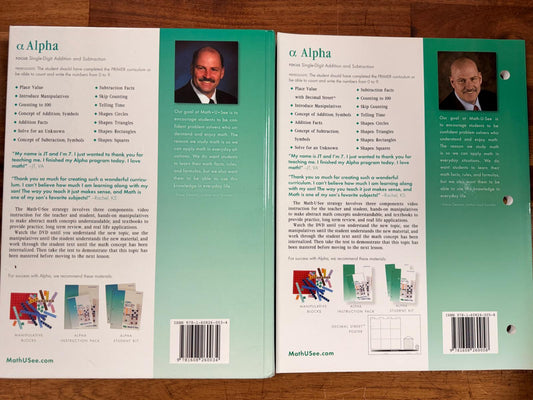 Math-U-See Alpha Instruction Manual + Test Activity Booklet VG