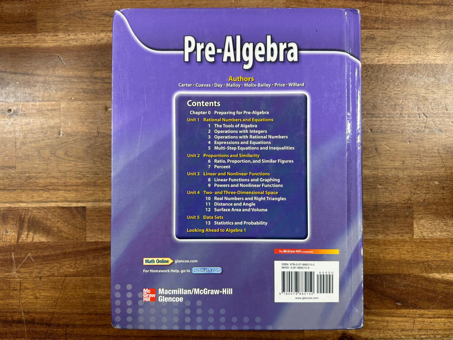 Pre-Algebra Textbook - Glencoe McGraw-Hill (HC, VG)