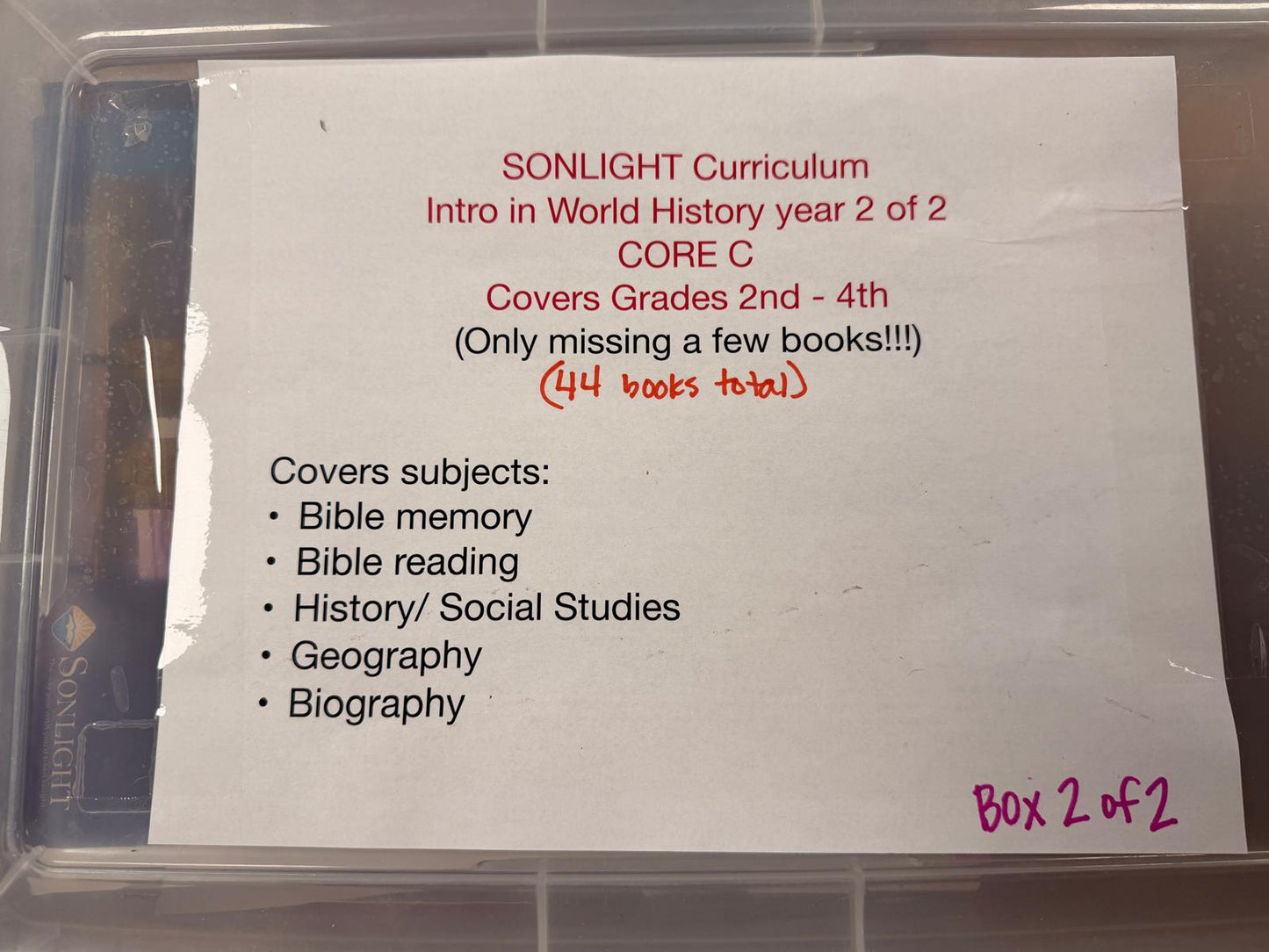 Sonlight Curriculum Intro in World History Year 2 of 2 LOT