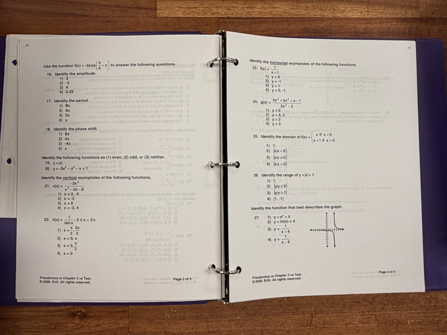 BJU Precalculus SET of 4: Text, Teacher Manuals Pt 1&2, Tests