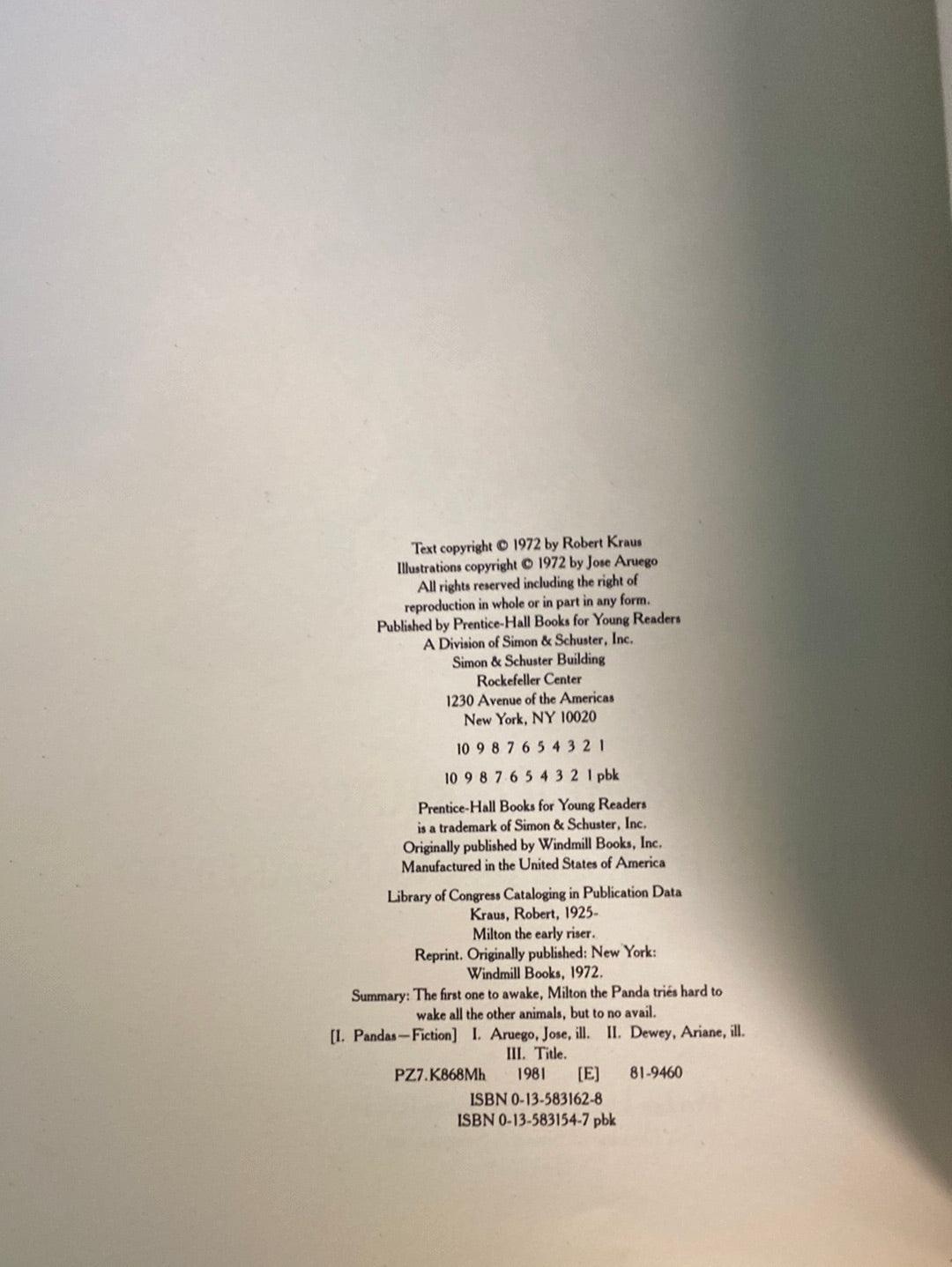 Milton the Early Riser by Kraus - Signed by Jose Aruego