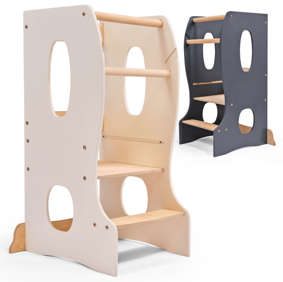 Stable Montessori Learning Tower: Wooden Growing Chair - Ivory