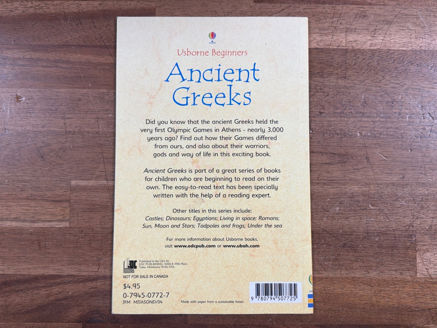 Usborne Beginners Ancient Greeks Paperback Homeschool Book