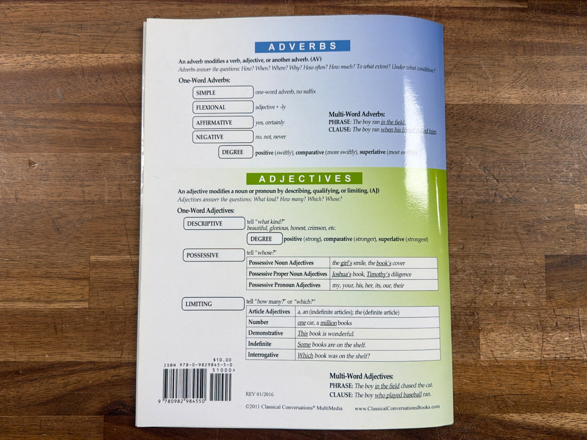 Classical Conversations English Grammar Trivium Tables Guide