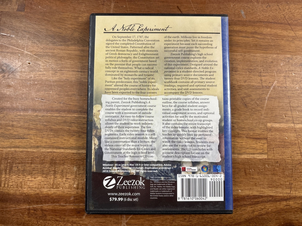 Zeezok a Noble Experiment American Government Teacher CD & DVDs (Partial)
