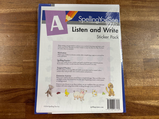 Spelling You See Level a Listen and Write Workbook & Stickers — photo 2 of 2
