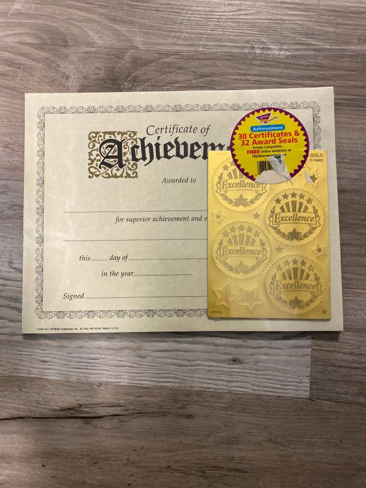 Achievement Certificates and Award Seals , 30-pk