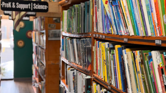 homeschool books on shelves