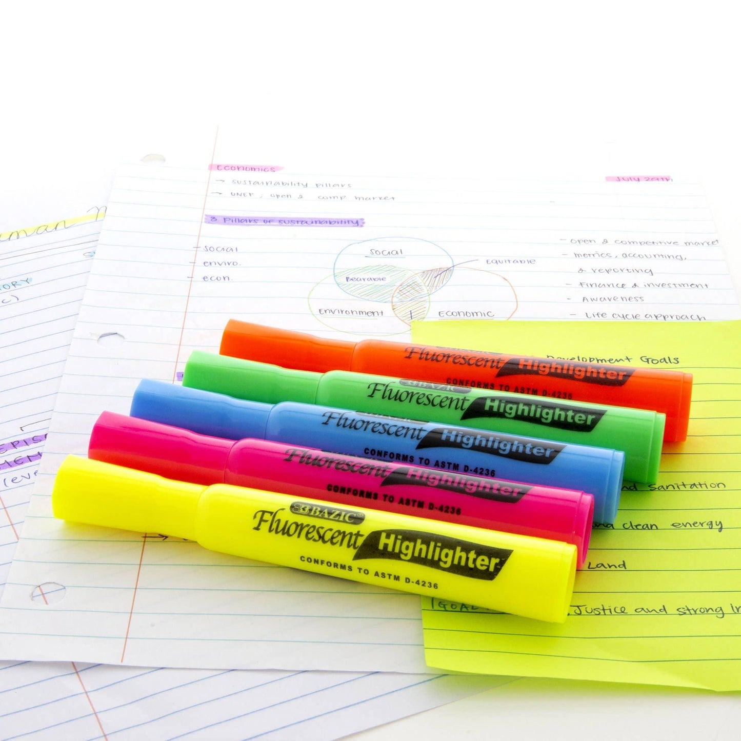 Desk Stlye Fluorescent Highlighters - Pack of 3