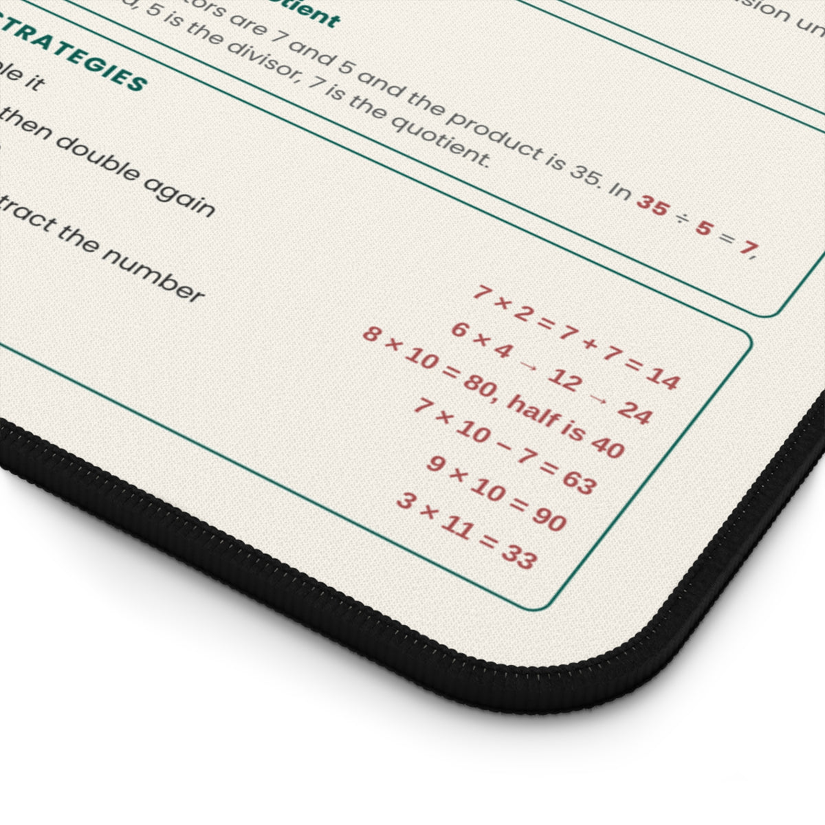 Multiplication & Division Desk Mat — Educational Math Study Mouse Pad for Students