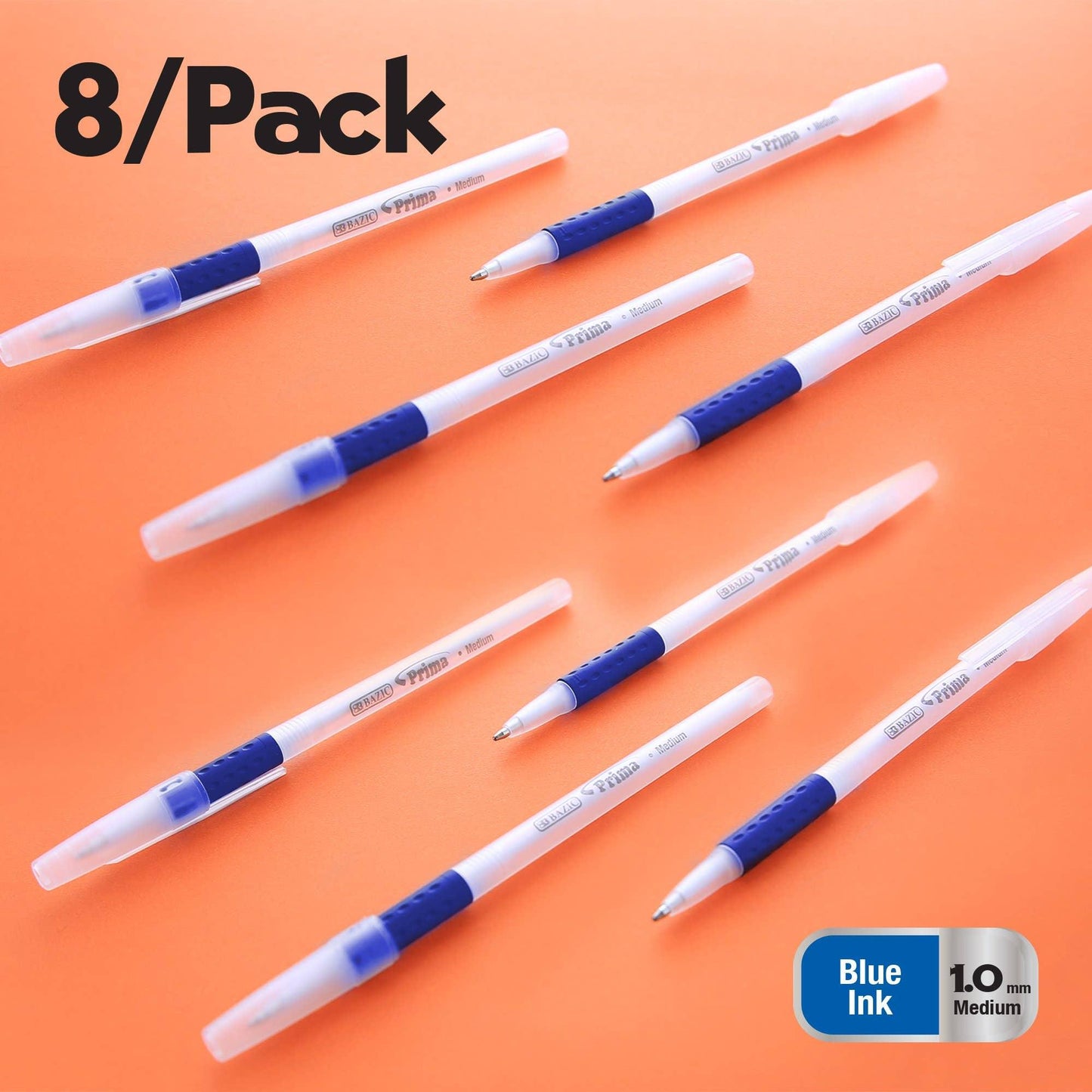 Prima Stick Pen with Cushion Grip - Pack of 8