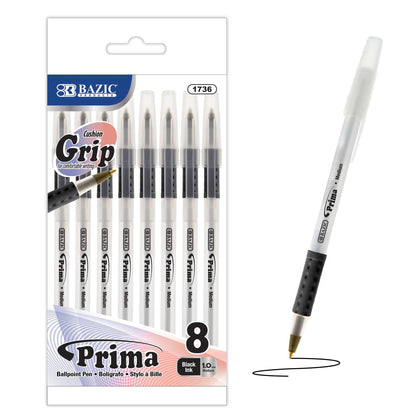 Prima Black Stick Pen w/ Cushion Grip (8/Pack)