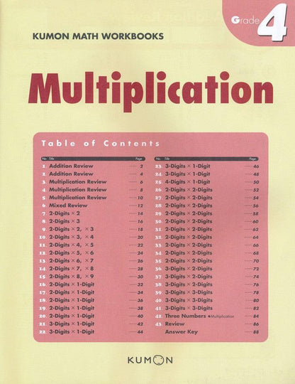 Kumon Multiplication Workbook Gr 4 - Condition GOOD
