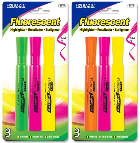 Desk Stlye Fluorescent Highlighters - Pack of 3