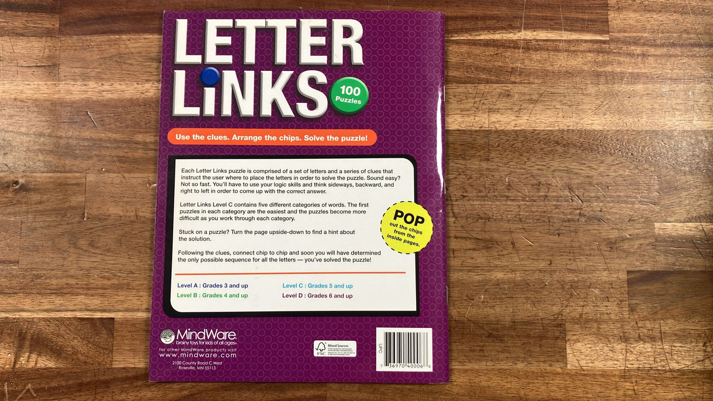 MindWare Letter Links Level C 100 Puzzles - Like New