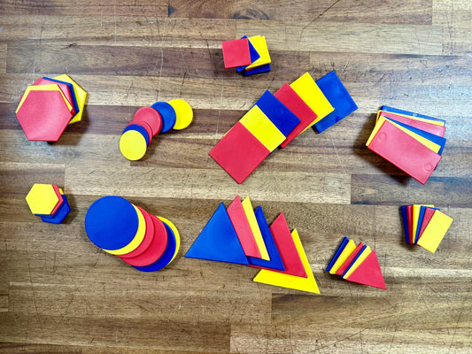 Hand2Mind Thin Shape Attribute Blocks Set of 58 - Clean