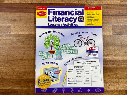 Evan-Moor Financial Literacy Lessons & Activities Gr 6-8 New