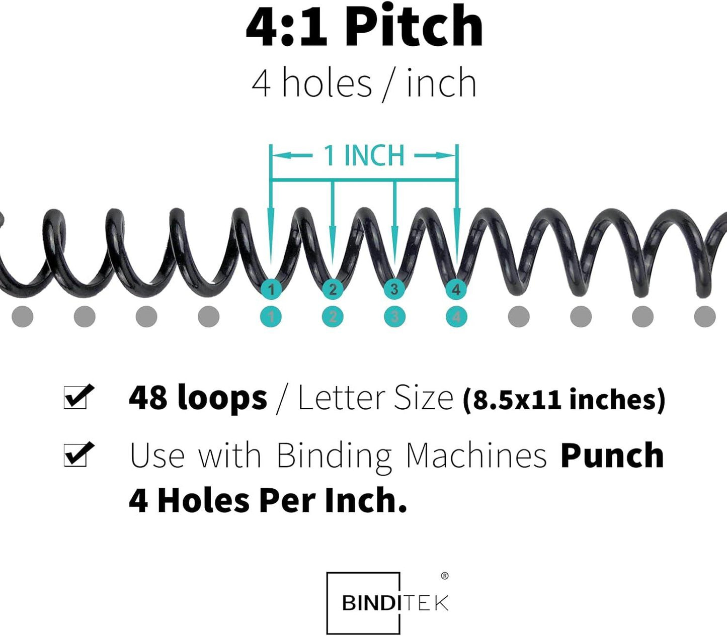 Binditek Plastic Spiral Binding Coils, 8mm(5/16"), 40 Sheet Capacity, 4:1 Pitch