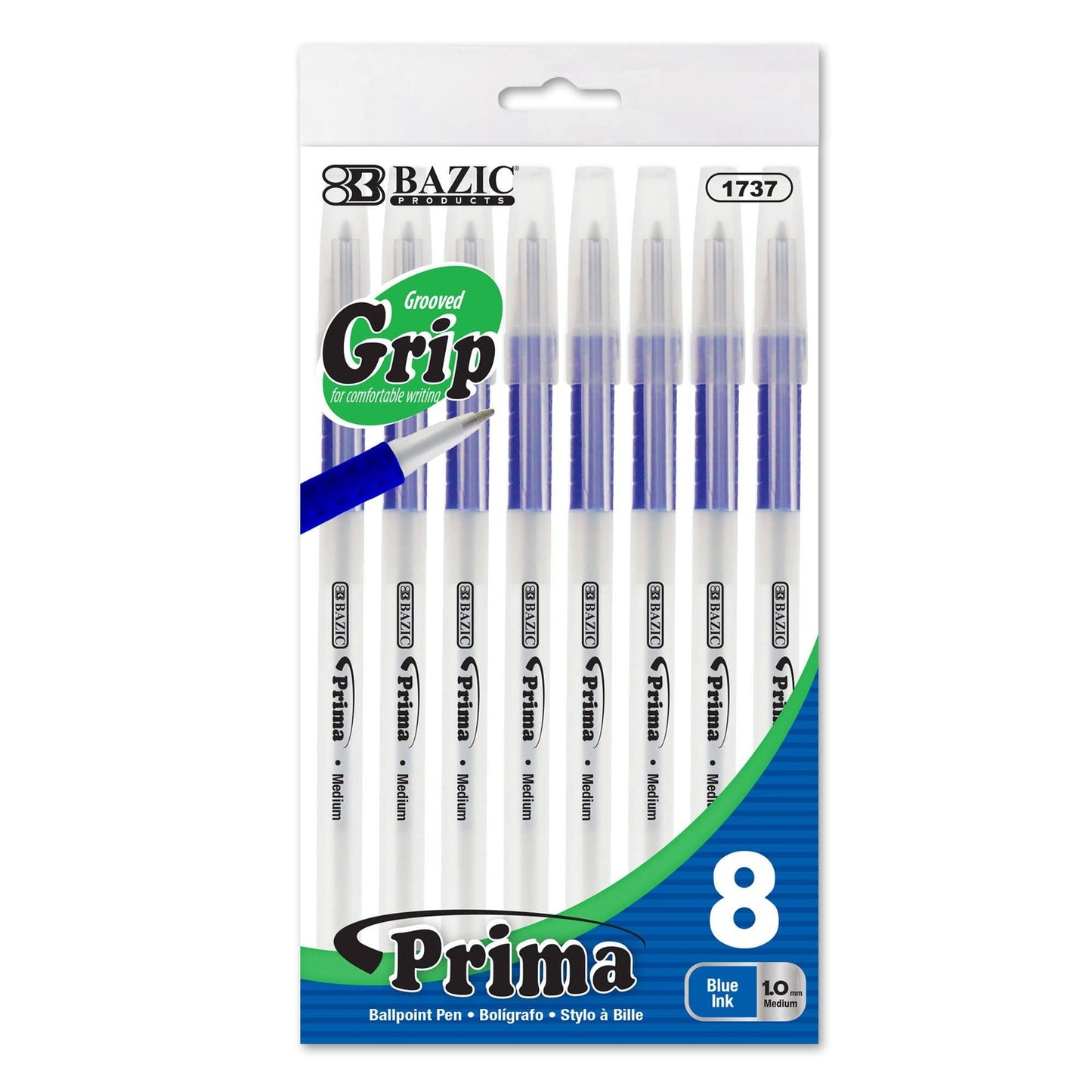 Prima Stick Pen with Cushion Grip - Pack of 8