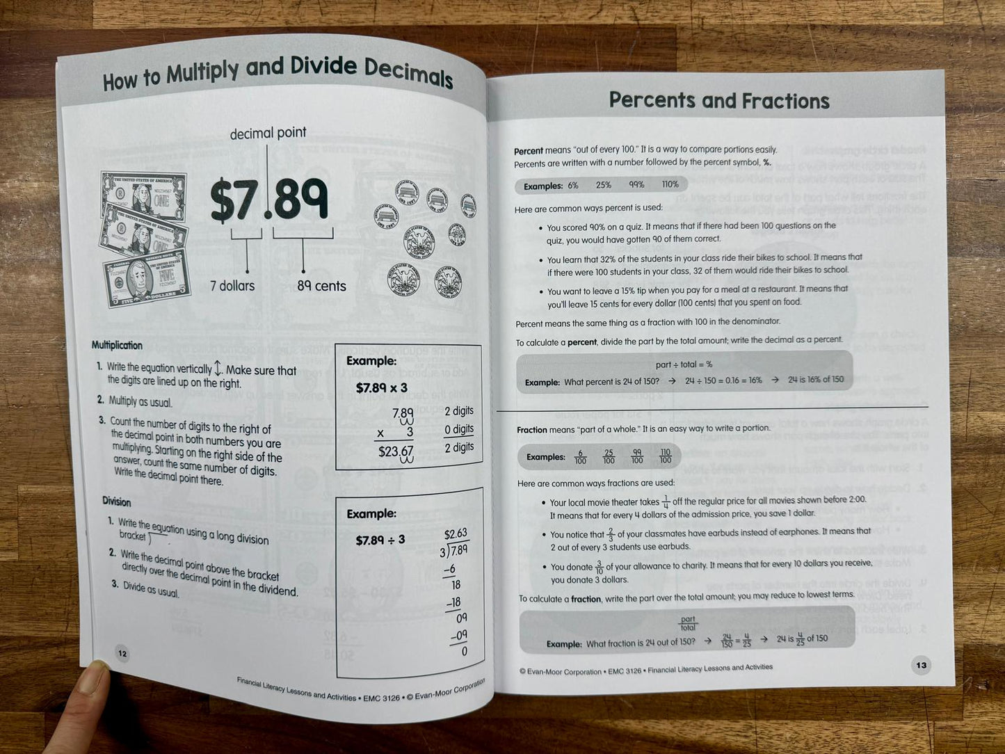 Evan-Moor Financial Literacy Lessons & Activities Gr 6-8 New