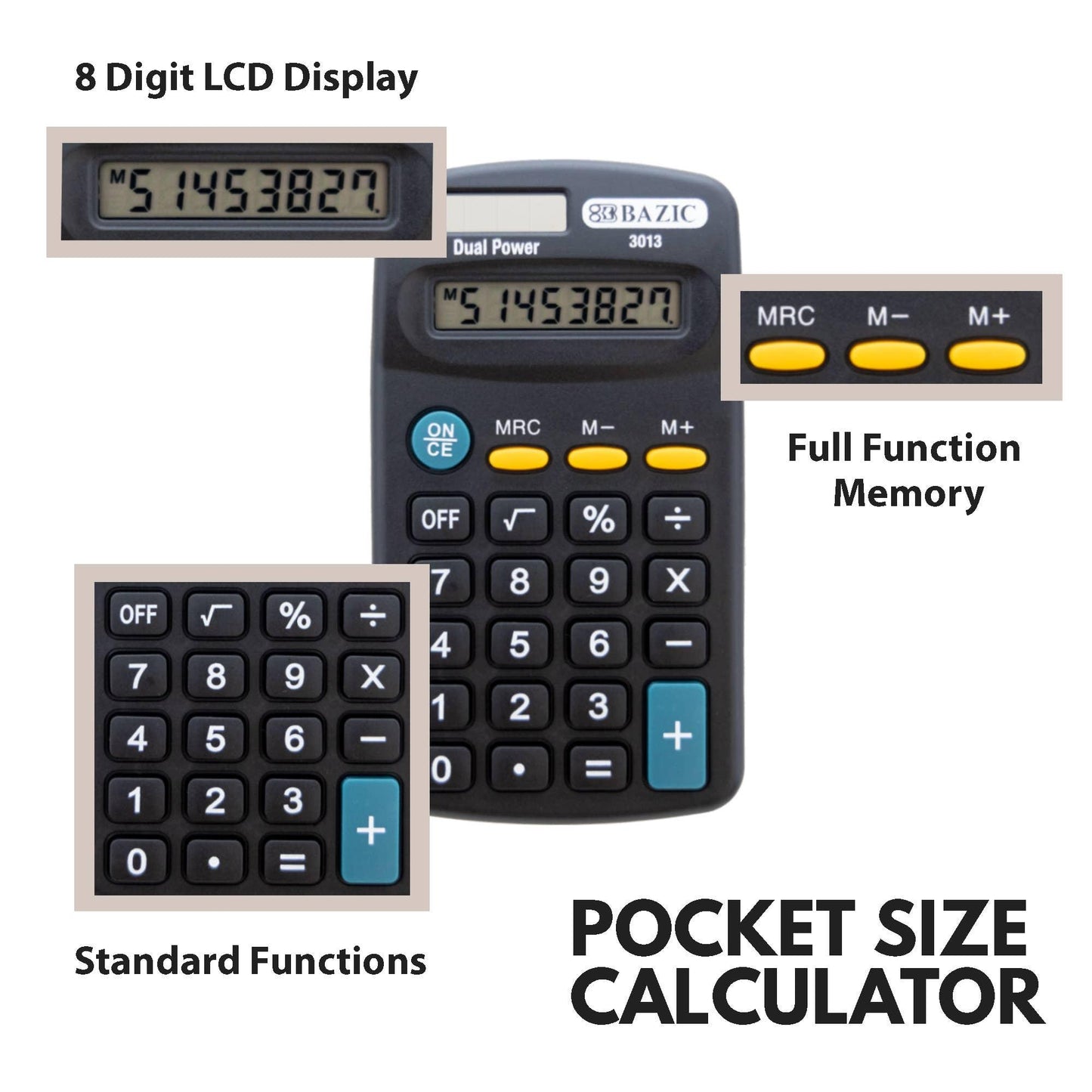 Pocket Size Black Calculator 8-Digit Dual Power