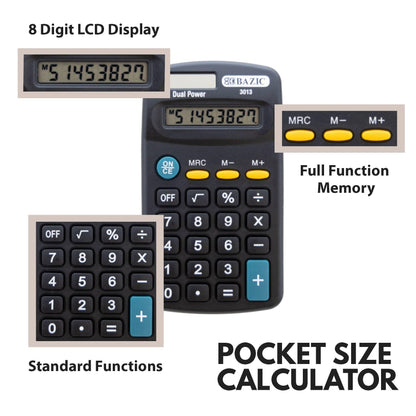 Pocket Size Black Calculator 8-Digit Dual Power