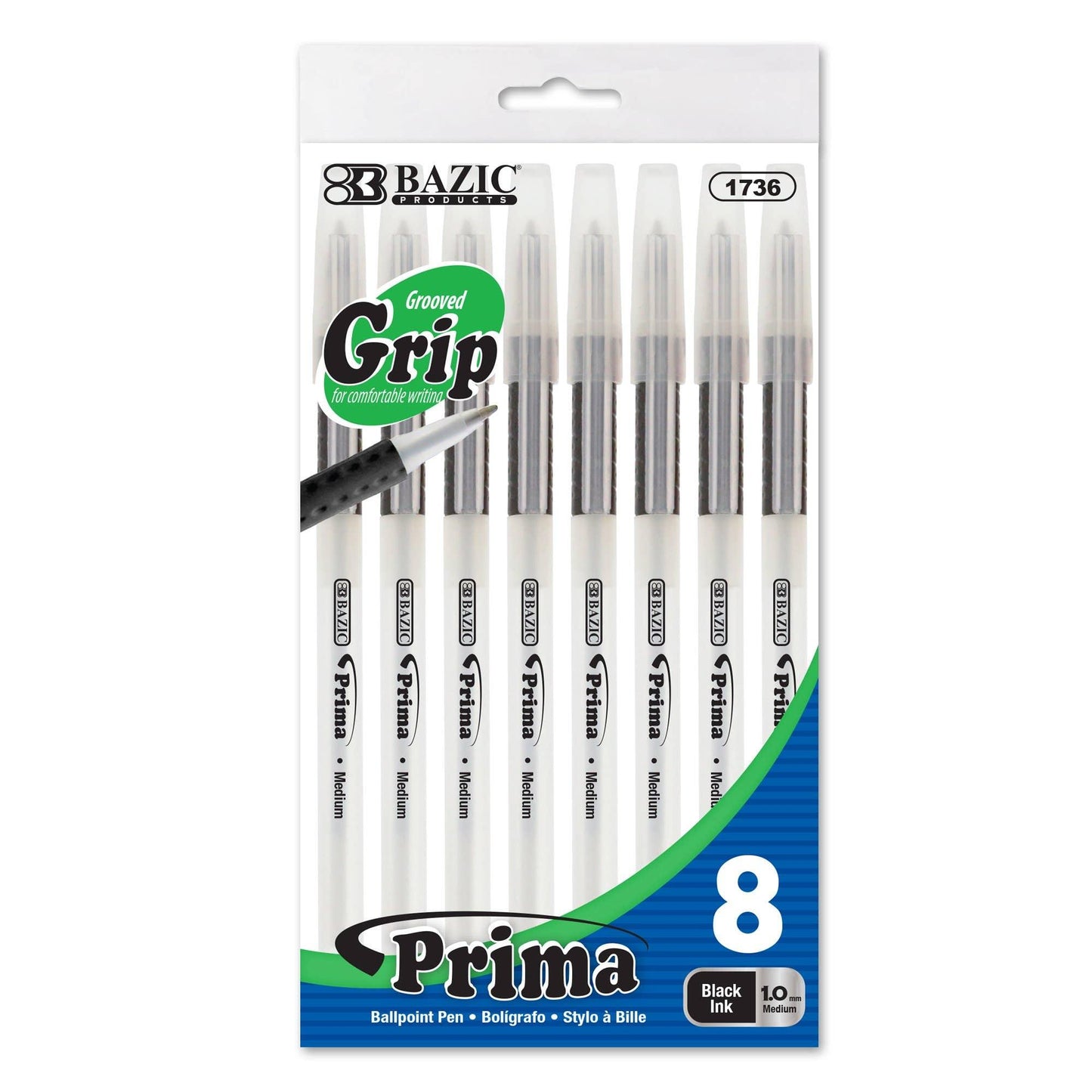 Prima Stick Pen with Cushion Grip - Pack of 8