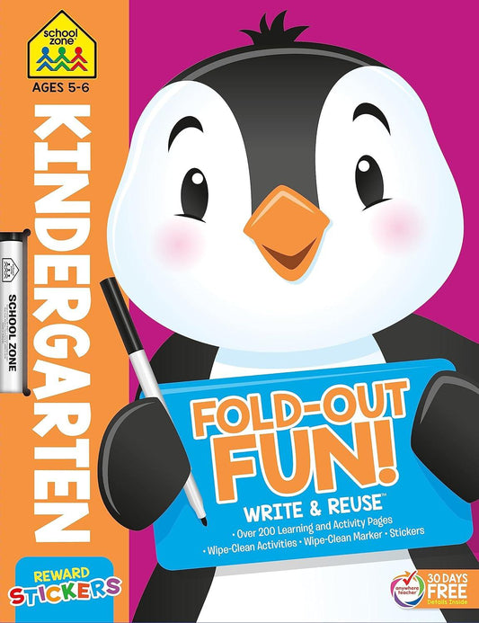 School Zone - Kindergarten Fold-Out Fun! Write & Reuse Workbook (Condition - GOOD)