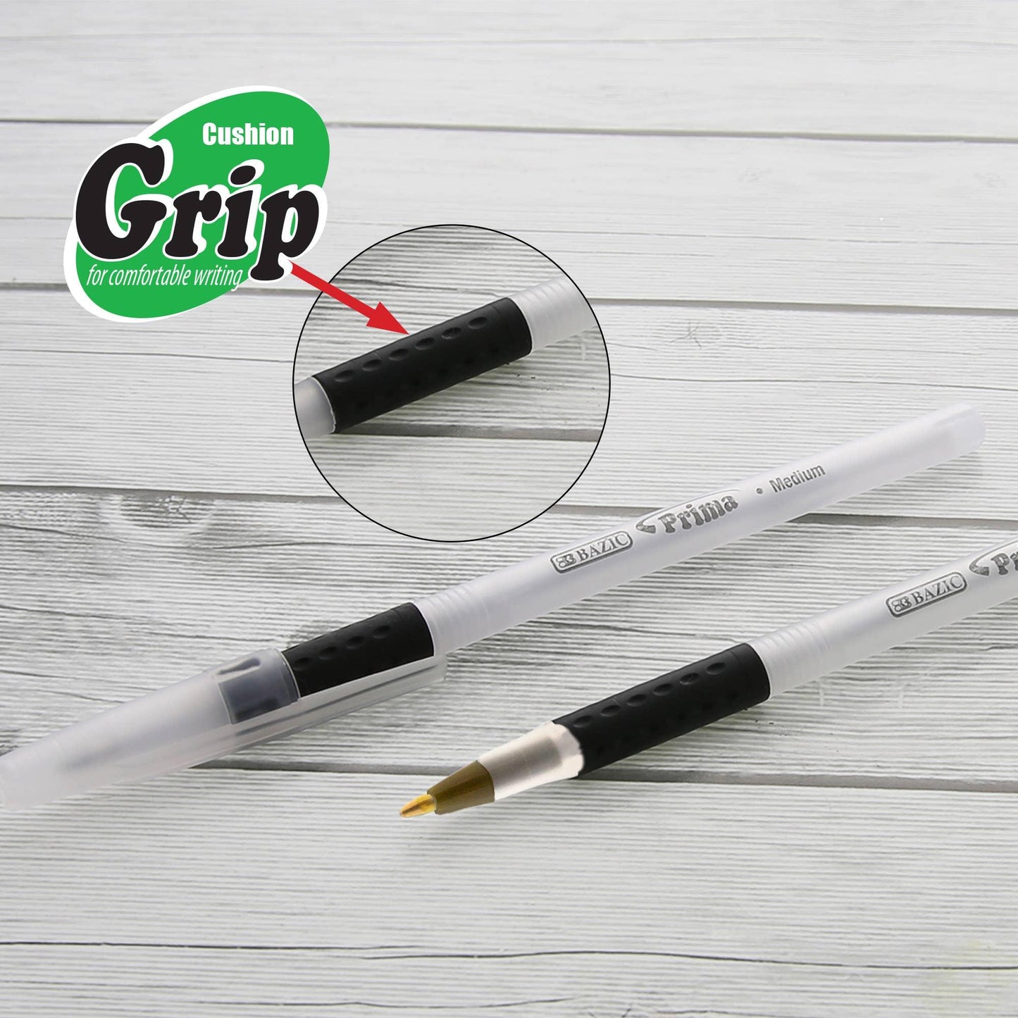 Prima Black Stick Pen w/ Cushion Grip (8/Pack)