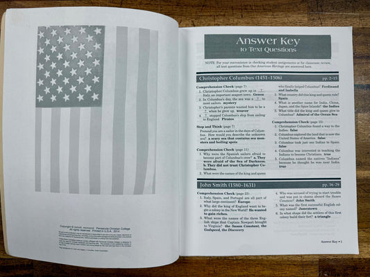 Abeka Our American Heritage Answer Key to Txt Qstns