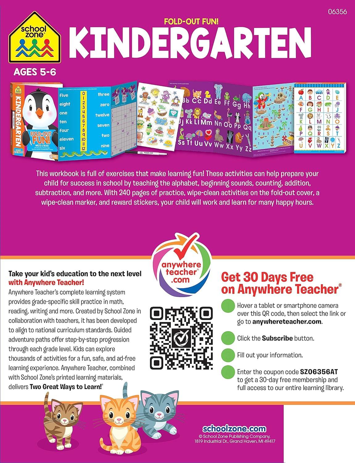 School Zone - Kindergarten Fold-Out Fun! Write & Reuse Workbook (Condition - GOOD)