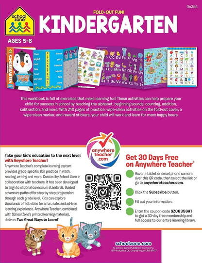 School Zone - Kindergarten Fold-Out Fun! Write & Reuse Workbook (Condition - GOOD)