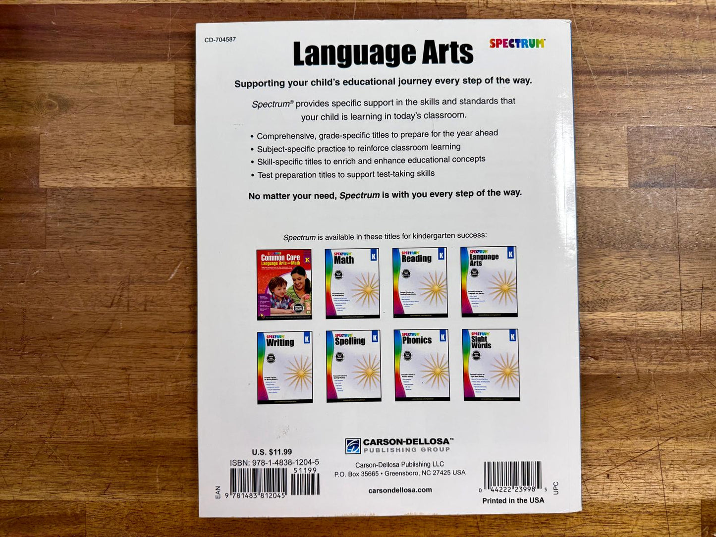 Spectrum Language Arts Kindergarten Workbook